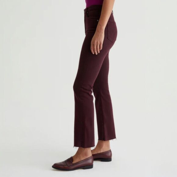 AG Farrah Boot Crop Jeans 26 High Rise Wine Purple Denim Raw Hem Flare - Picture 5 of 14